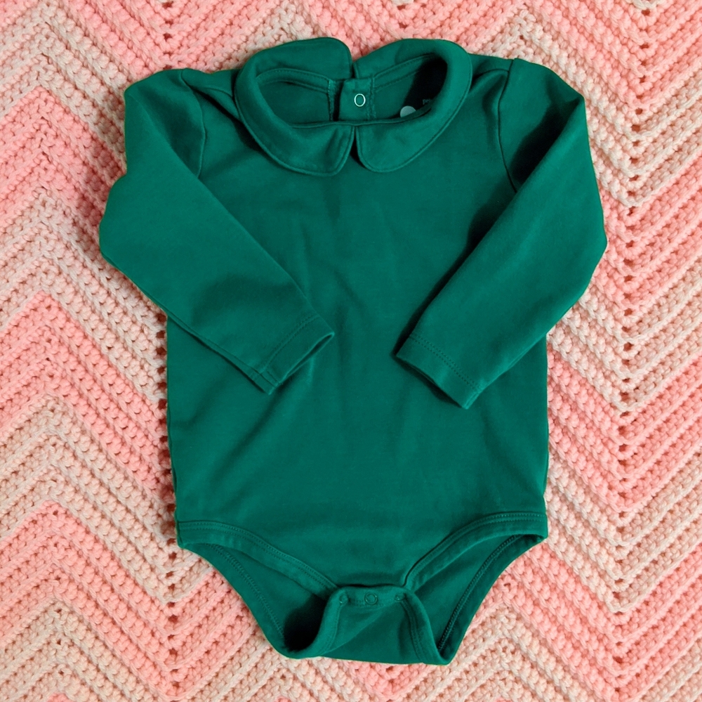 Green Long-Sleeved Peter Pan Collar Onesie